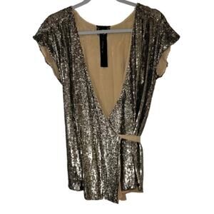 POLECI Gold Sequin Tie Belt Top Size 12